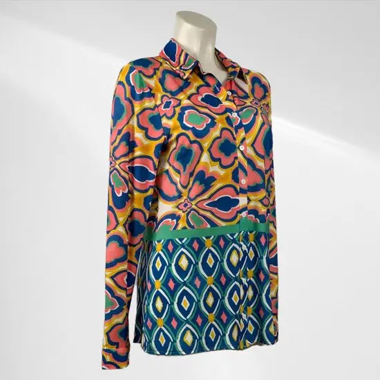 Angelle Milan - Multikleur travelstof Blouse voor Dames - Travelstof - Comfort - Strijkvrij - Duurzaam - In 5 maten! - Mapsy B.V