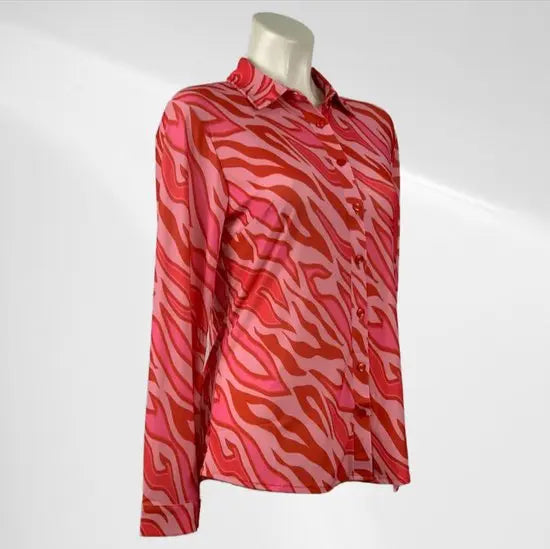 Angelle Milan - Roze/Rode travelstof Blouse voor Dames - Travelstof - Comfort - Strijkvrij - Duurzaam - In 5 maten! - Mapsy B.V