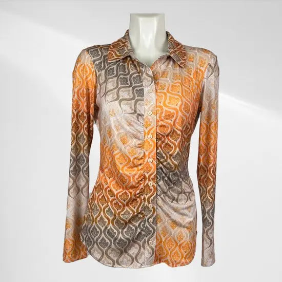 Angelle Milan - Metallic Oranje Blouse voor Dames - Travelstof - Ademend - Kreukherstellend - Duurzaam - in 5 maten!