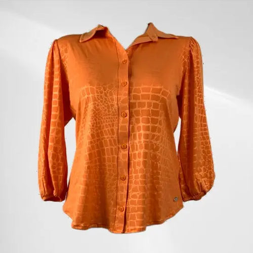 Angelle Milan - Oranje travelstof blouse met slangenpatroon - Travelstof - In 5 maten - Mapsy B.V