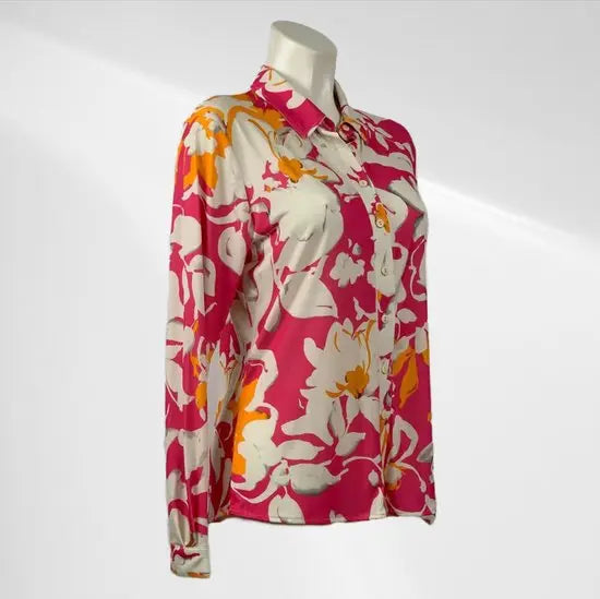 Angelle Milan - Oranje/Roze Blouse voor Dames - Travelstof - Comfort - Strijkvrij - Duurzaam - In 5 maten!