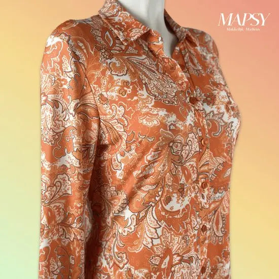 Angelle Milan - Oranje Blouse voor Dames - Travelstof - Ademend - Kreukherstellend - Duurzaam - Maat L - in 5 maten!