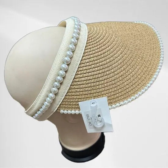 Elegante Zonneklep Met Parelversiering - Stijlvolle Bescherming Tegen de Zon - In 4 kleuren! - Mapsy B.V
