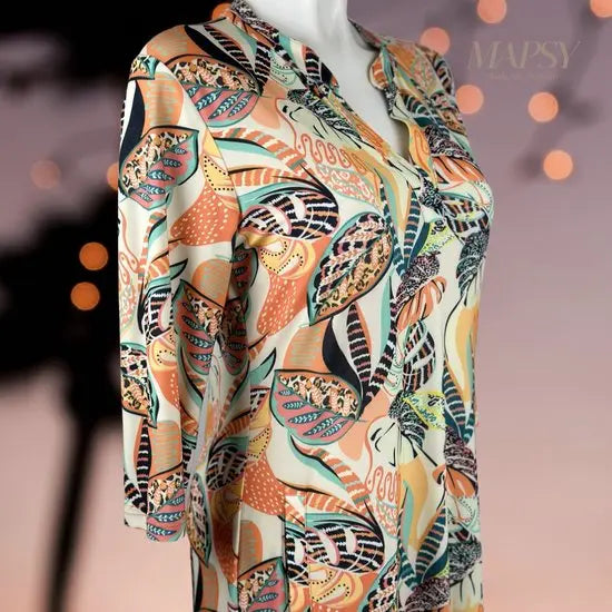 Angelle Milan - travelstof jurk - Oranje/Groene Jurk - Ademend - Kreukherstellend - Duurzame zomerjurk - Mapsy B.V