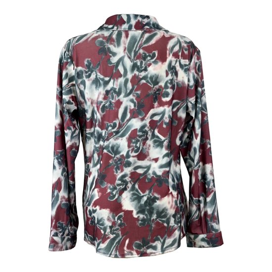 Ann Gissy Blouse - Grijs/Rood Patroon - Licht en Kreukvrij! - In 5 maten (XXL) - Mapsy B.V