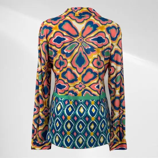 Angelle Milan - Multikleur travelstof Blouse voor Dames - Travelstof - Comfort - Strijkvrij - Duurzaam - In 5 maten! - Mapsy B.V