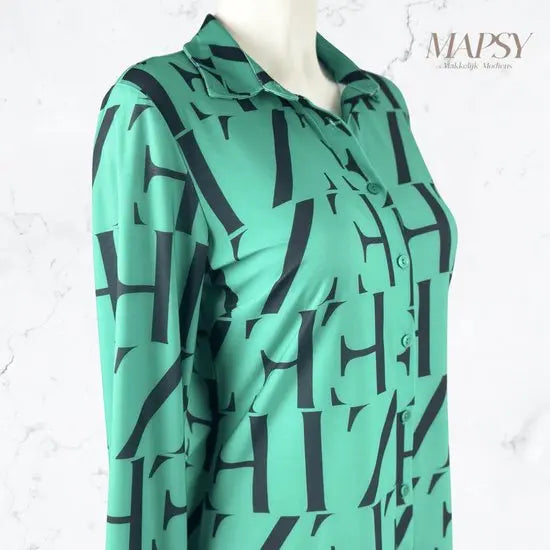 Angelle Milan - Groen/Zwarte Blouse voor Dames - Travelstof - Ademend - Kreukherstellend - Duurzaam - in 5 maten! - Mapsy B.V
