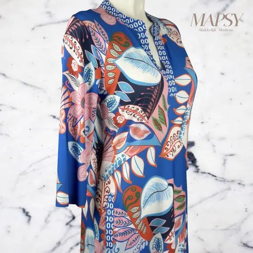 Angelle Milan - travelstof jurk - Blauw/Roze Jurk - Ademend - Kreukherstellend - Duurzame zomerjurk - in 5 maten! - Mapsy B.V