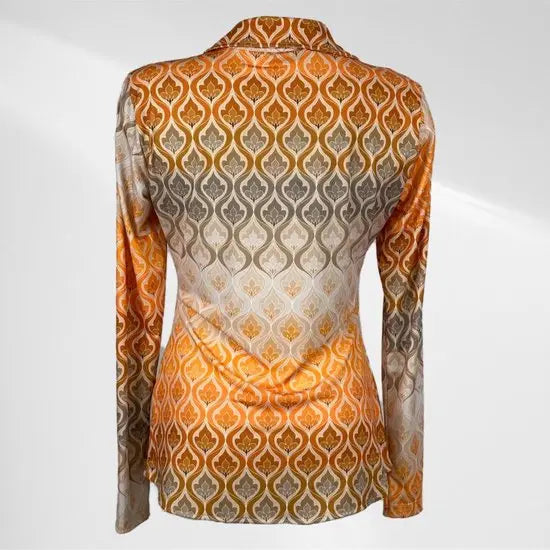 Angelle Milan - Metallic Oranje Blouse voor Dames - Travelstof - Ademend - Kreukherstellend - Duurzaam - in 5 maten!