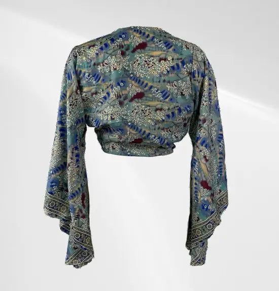 Festival tai top - Blauw patroon - Zijden - One size - In verschillende kleuren verkrijgbaar - Mapsy B.V