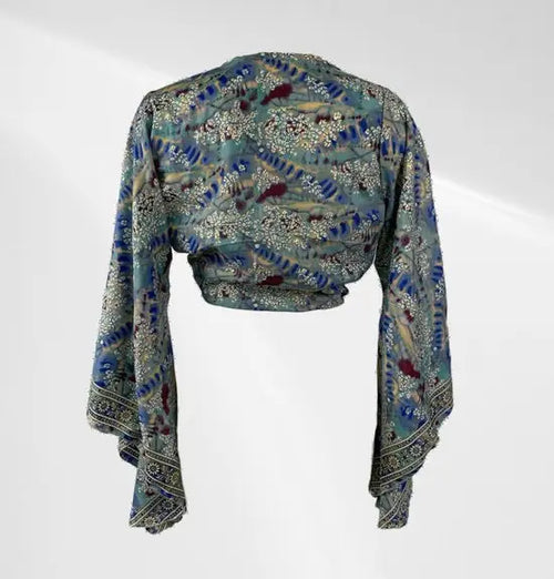 Festival tai top - Blauw patroon - Zijden - One size - In verschillende kleuren verkrijgbaar - Mapsy B.V