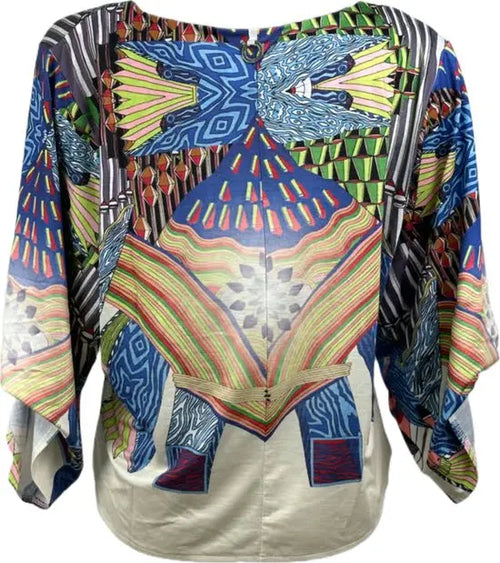 Soggo - Travelstof blouse - Multiprint blauwe blouse - Ademend - Kreukvrij - in 2 maten - Mapsy B.V