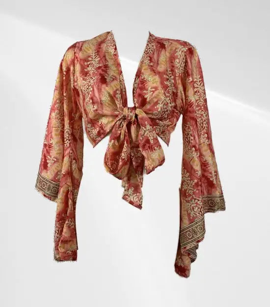 Festival tai top - Roze met oranje - Zijden - One size - In verschillende kleuren verkrijgbaar - Mapsy B.V