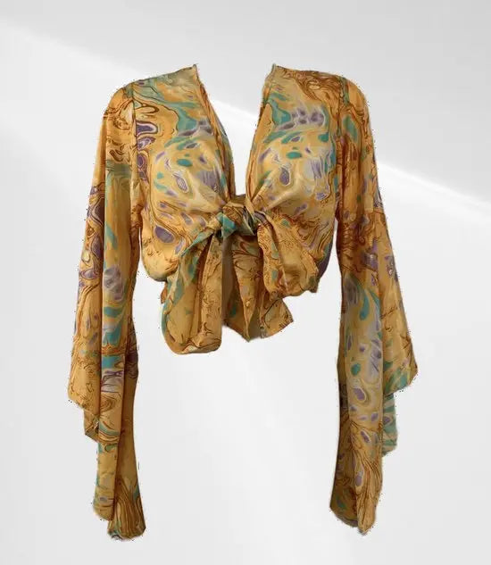 Festival tai top - Oranje print - Zijden - One size - In verschillende kleuren verkrijgbaar - Mapsy B.V