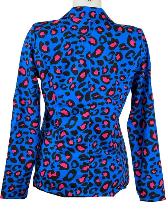 Angelle Milan - Blauw-fuchsia print blazer voor Dames - Travelstof - Comfort - Strijkvrij - Duurzaam - Maat L - In 5 maten!