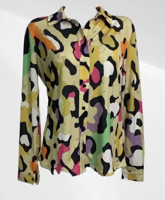 Angelle Milan - Casual travelstof blouse - Geel panterprint - Travelstof - In 5 maten verkrijgbaar - Mapsy B.V