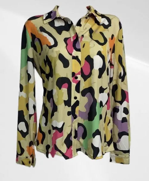 Angelle Milan - Casual travelstof blouse - Geel panterprint - Travelstof - In 5 maten verkrijgbaar - Mapsy B.V