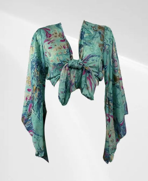 Festival tai top - Groenblauw - Zijden - One size - In verschillende kleuren verkrijgbaar - Mapsy B.V
