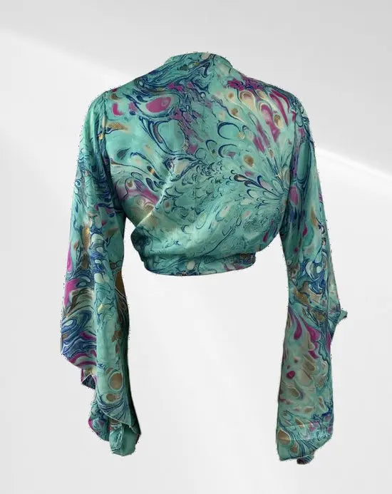 Festival tai top - Groenblauw - Zijden - One size - In verschillende kleuren verkrijgbaar - Mapsy B.V