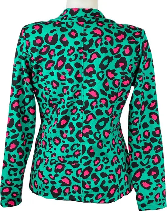 Angelle Milan - Groen-fuchsia print travelstof blazer voor Dames - Travelstof - Comfort - Strijkvrij - Duurzaam - In 5 maten! - Mapsy B.V