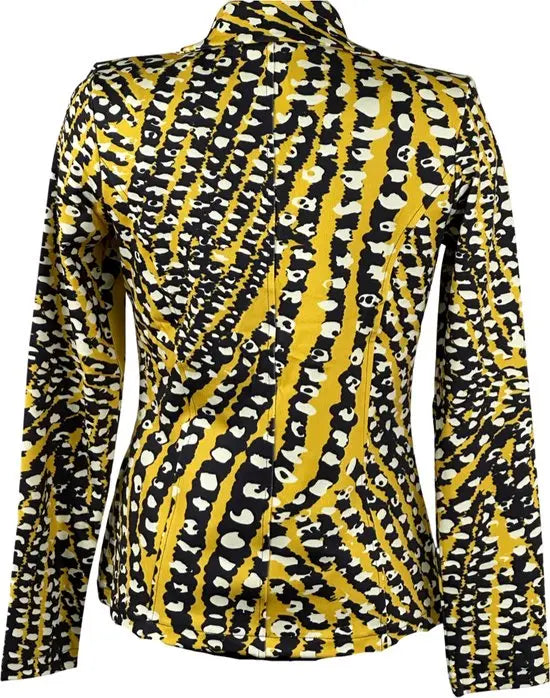 Angelle Milan - Geel-Zwart-wit print travelstof blazer voor Dames - Travelstof - Comfort - Strijkvrij - Duurzaam - In 5 maten! - Mapsy B.V