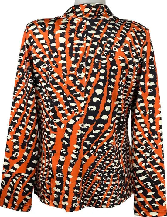 Angelle Milan - Oranje-Zwarte print blazer voor Dames - Travelstof - Comfort - Strijkvrij - Duurzaam - Maat L - In 5 maten!