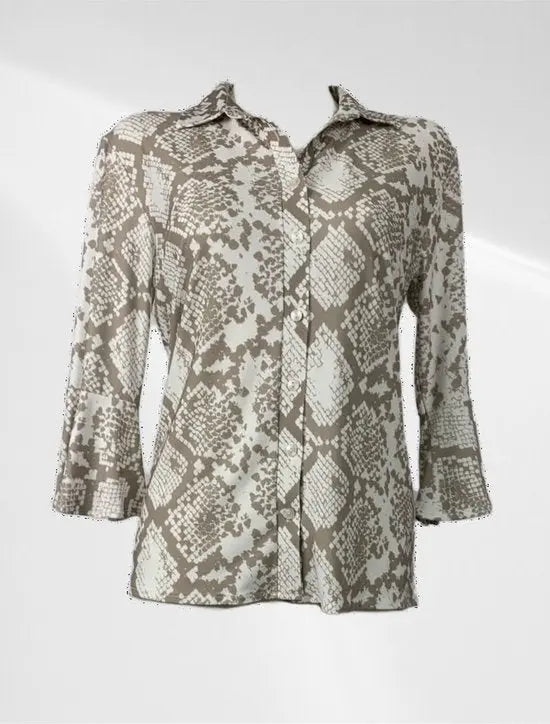 Angelle Milan - Casual travelstof blouse - Bruine print - Travelstof - In 5 maten verkrijgbaar - Mapsy B.V