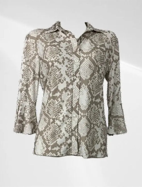 Angelle Milan - Casual travelstof blouse - Bruine print - Travelstof - In 5 maten verkrijgbaar - Mapsy B.V