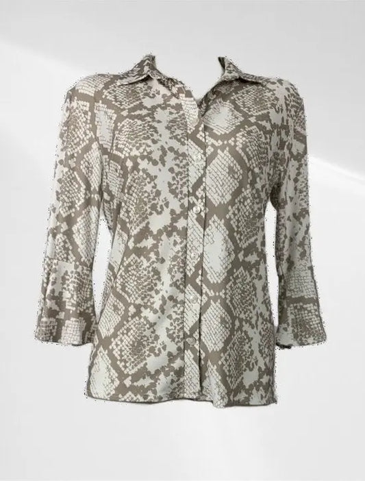 Angelle Milan - Casual travelstof blouse - Bruine print - Travelstof - In 5 maten verkrijgbaar - Mapsy B.V