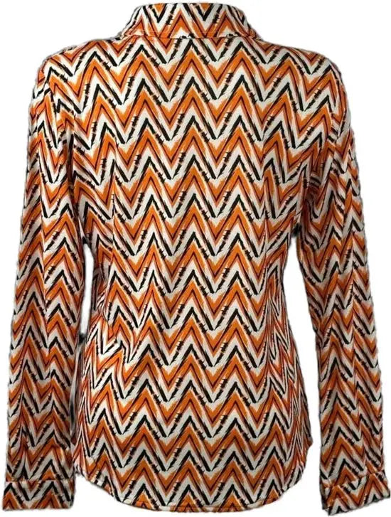 Angelle Milan - Oranje/Zwarte Blouse voor Dames - Travelstof - Ademend - Kreukherstellend - Duurzaam - in 5 maten!