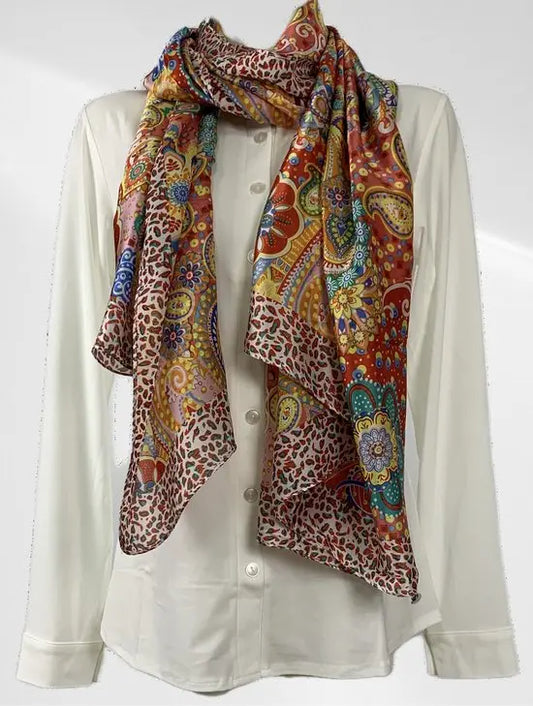 Sjaal - Casual sjaal - Rode print - Viscose en zijde - In verschillende kleuren - Mapsy B.V