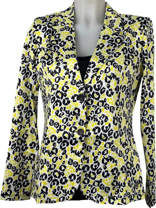 Angelle Milan - Licht gele bloemenprint blazer voor Dames - Travelstof - Comfort - Strijkvrij - Duurzaam - Maat S - In 5 maten!