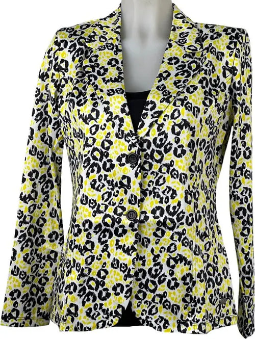 Angelle Milan - Licht gele bloemenprint travelstof blazer voor Dames - Travelstof - Comfort - Strijkvrij - Duurzaam - In 5 maten! - Mapsy B.V