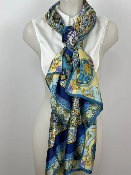 EcoChique multikleur zijden sjaal - Marine Blauw - Zijdezacht - Trendy op TikTok - In 5 kleuren! - Mapsy B.V