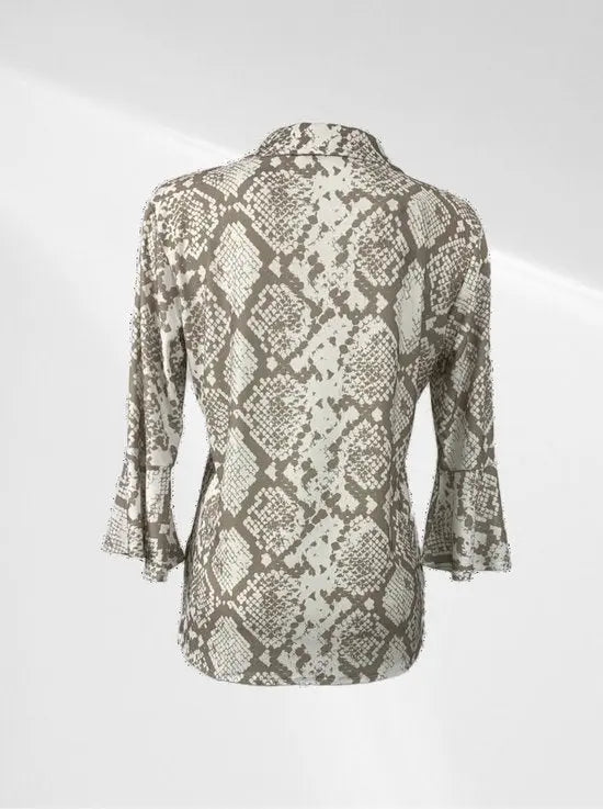 Angelle Milan - Casual travelstof blouse - Bruine print - Travelstof - In 5 maten verkrijgbaar - Mapsy B.V