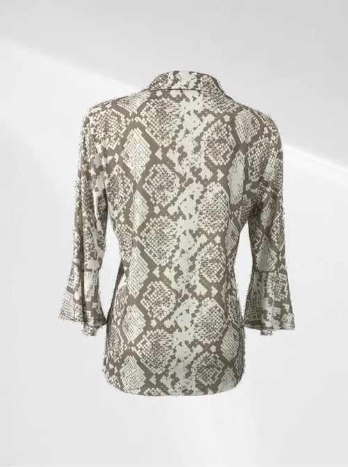 Angelle Milan - Casual travelstof blouse - Bruine print - Travelstof - In 5 maten verkrijgbaar - Mapsy B.V