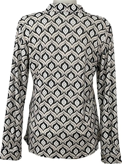 Angelle Milan - travelstof blouse - Blouse print in Beige/Zwart/Wit voor Dames - Travelstof - Comfort - Strijkvrij - Duurzaam - In 5 maten! - Mapsy B.V