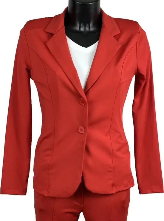 Angelle Milan – travelstof blazer voor dames – Rood Jasje met 2 knopen – Ademend – Kreukherstellend – Duurzaam - Mapsy B.V