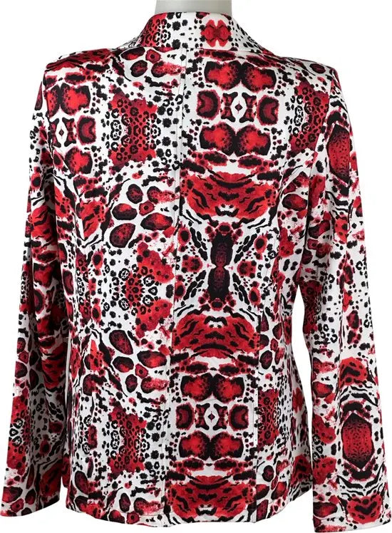 Angelle Milan - Rood-wit print travelstof blazer voor Dames - Travelstof - Comfort - Strijkvrij - Duurzaam - In 5 maten! - Mapsy B.V