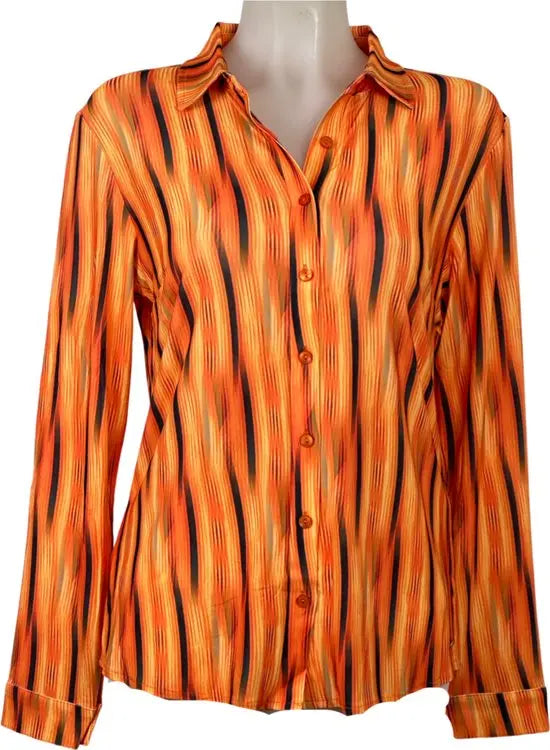 Angelle Milan - Blouse print in Oranje/Zwart voor Dames - Travelstof - Comfort - Strijkvrij - Duurzaam - Maat M - In 5 maten!