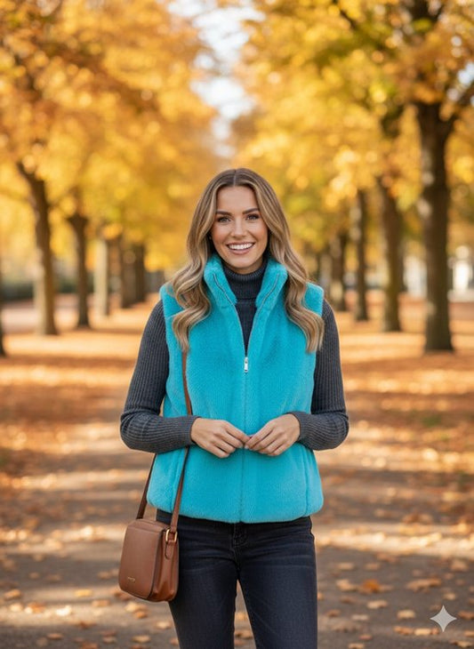 Premium Faux Fur Bodywarmer Zeeblauw