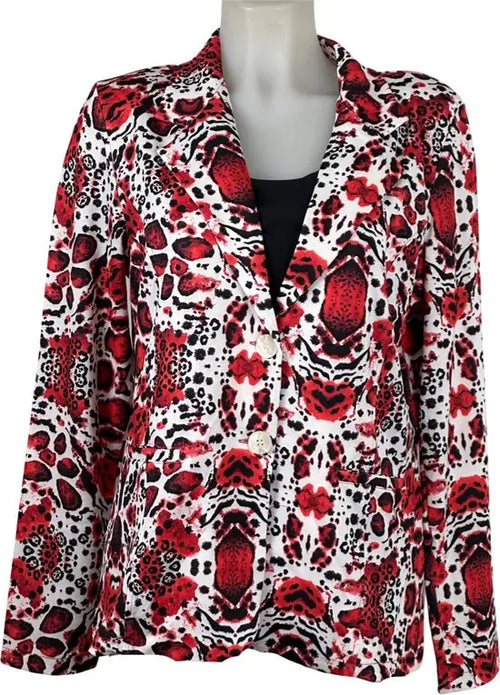 Angelle Milan - Rood-wit print travelstof blazer voor Dames - Travelstof - Comfort - Strijkvrij - Duurzaam - In 5 maten! - Mapsy B.V