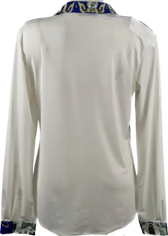 Angelle Milan - Blouse in 50/50 Blauw/Beige voor Dames - Travelstof - Comfort - Strijkvrij - Duurzaam - Maat L - In 5 maten!