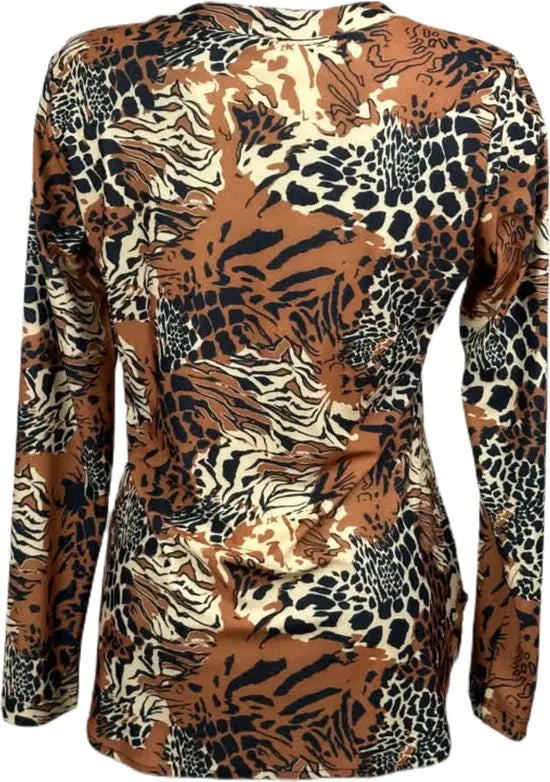 Angelle Milan – Travelkleding voor dames – Multibruine zebra Blouse – Ademend – Kreukvrij – Duurzame Jurk - In 5 maten - Maat XL