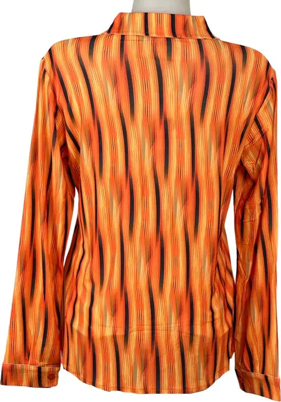 Angelle Milan - Blouse print in Oranje/Zwart voor Dames - Travelstof - Comfort - Strijkvrij - Duurzaam - Maat M - In 5 maten!