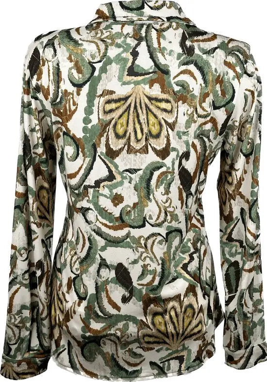 Angelle Milan - Camouflage Groene Blouse voor Dames - Travelstof - Strijkvrij - Stretch - Duurzaam - Maat XXL - in 4 maten!