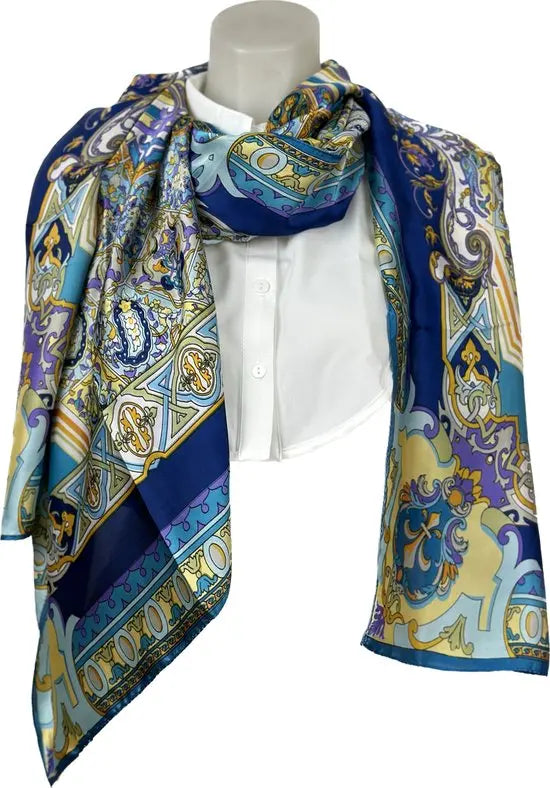 EcoChique multikleur zijden sjaal - Marine Blauw - Zijdezacht - Trendy op TikTok - In 5 kleuren! - Mapsy B.V