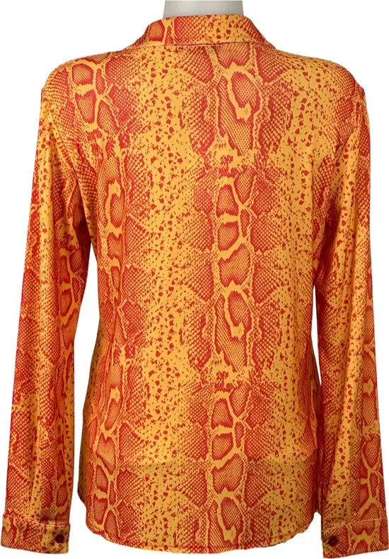 Angelle Milan - Blouse print in Oranje/Geel voor Dames - Travelstof - Comfort - Strijkvrij - Duurzaam - Maat L - In 5 maten!