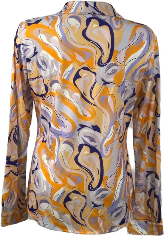 Angelle Milan - Lila/Oranje Blouse voor Dames - Travelstof - Ademend - Kreukherstellend - Duurzaam - in 5 maten!