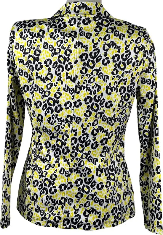 Angelle Milan - Licht gele bloemenprint travelstof blazer voor Dames - Travelstof - Comfort - Strijkvrij - Duurzaam - In 5 maten! - Mapsy B.V